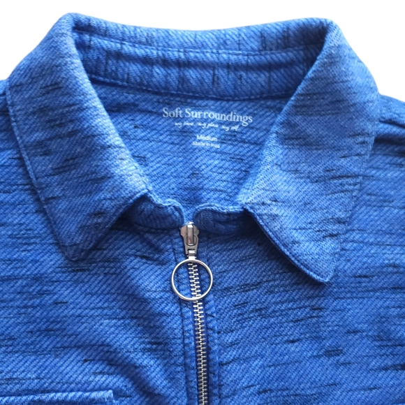 Soft Surroundings Blue Knit Pullover Top with Collar and Half Zip Front Medium - Picture 2 of 5